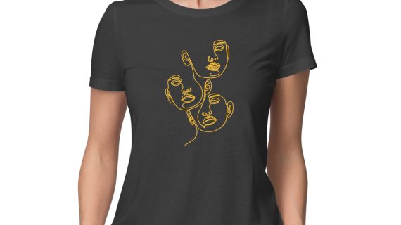 Faces Hand Drawn One Line Art Portrait Illustration - Womens T-Shirt